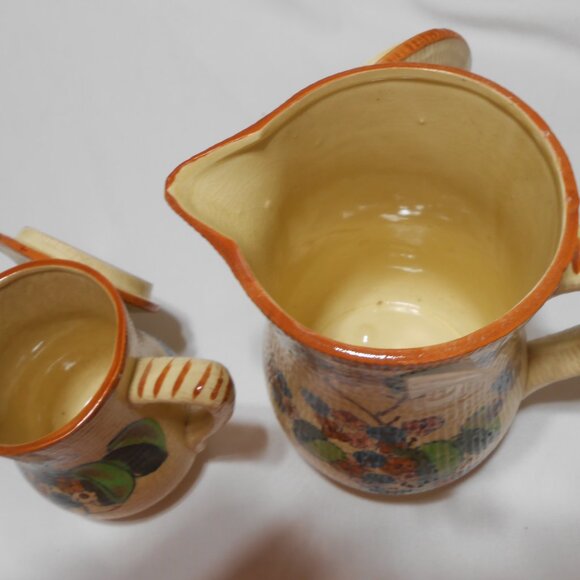 Rare Vintage 2 Japanese Majolica style matching pitchers floral hand painted ๐ฅ - Picture 9 of 15